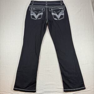 Womens Black Embroidered Bootcut Jeans XL 36 White Stitch Embellished Denim